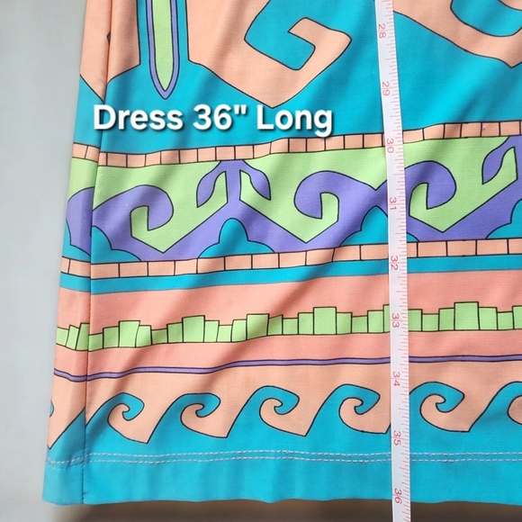 Vibrant Geometric Print Shift Dress Boho Style 3/4 Sleeves Size Large - Picture 7 of 9